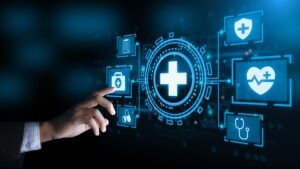 Business,Hand,Clicks,To,Health,Icon,For,Healthcare,Medical,,Insurance Hand pressing digital clinical images