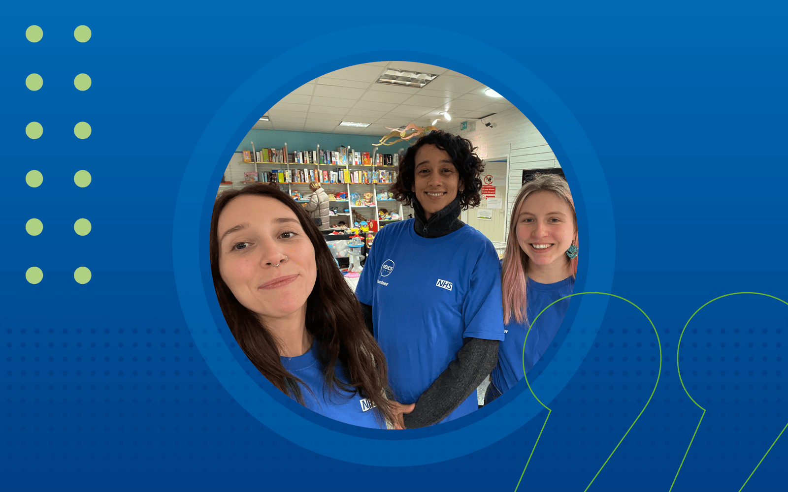 Photo of Holly Crabtree, Kerry Harvey and Emma Burkinshaw at Alder Hey Children's Hospital charity shop