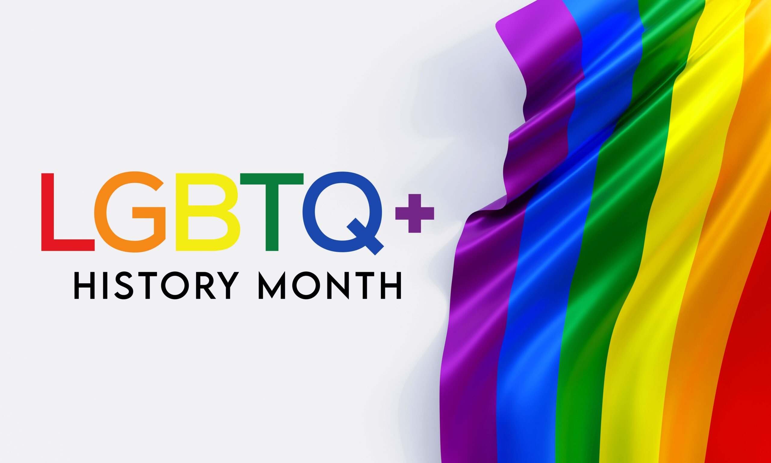 Wording says: LGBTQ History month with the LGBTQ flag next to it