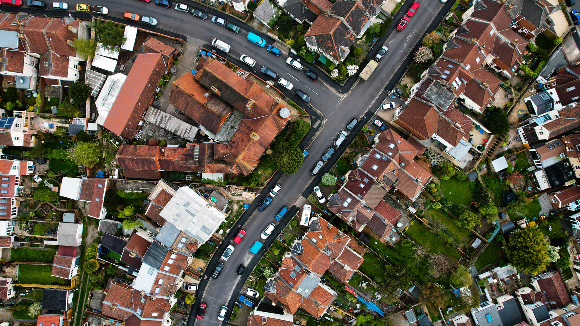 Aerial view of houses and streets