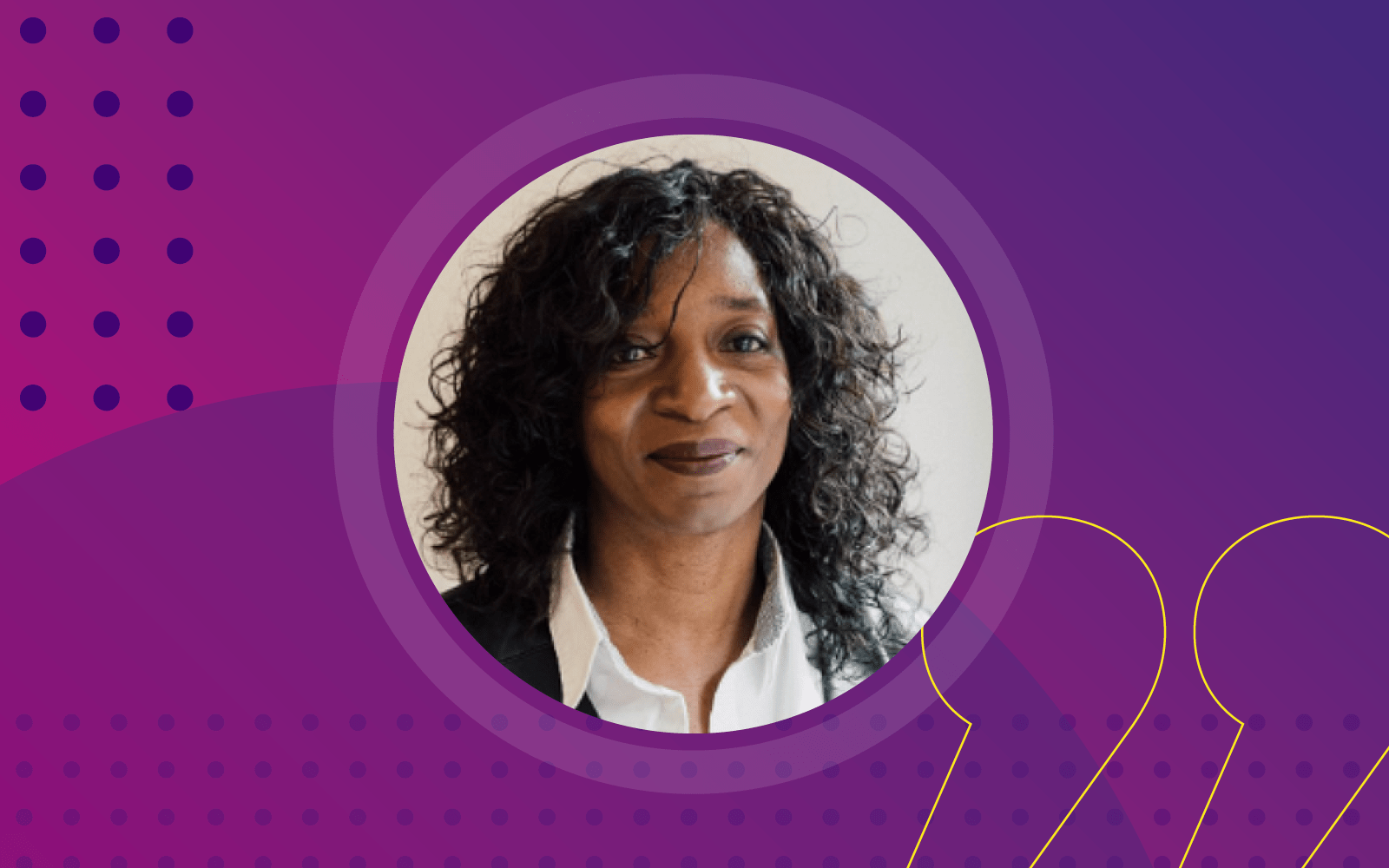 Photo of Alison Wilson-Shaw on a purple background