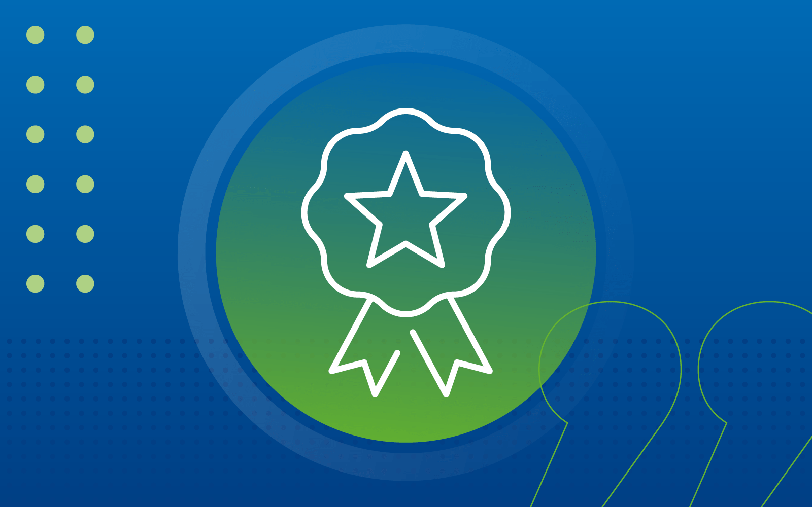 A green rosette with a star in the middle, surrounded by a blue background