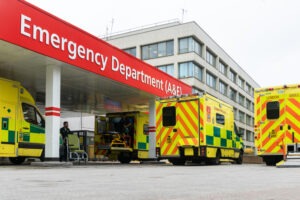 7th,Oct,2019,-,London,,Uk.,Ambulance,Vehicles,In,Emergency External image of hospital emergency department